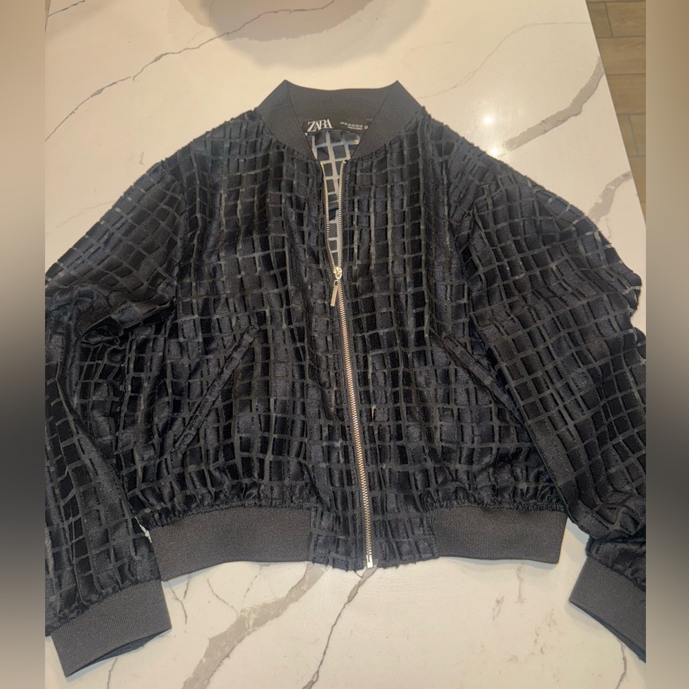 Zara Black Textured Bomber Jacket